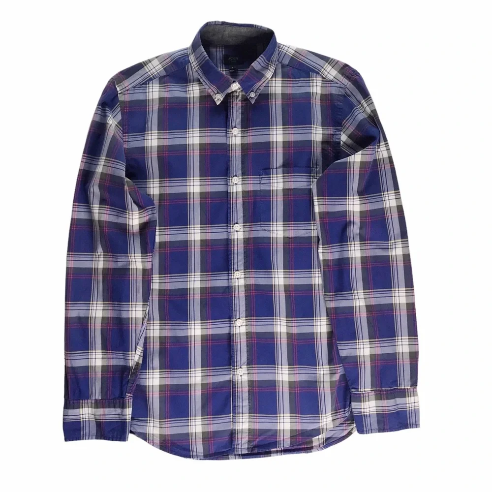 J. CREW Men's Tartan Plaid Cotton Shirt S Button Down Collar Long Sleeves Preppy